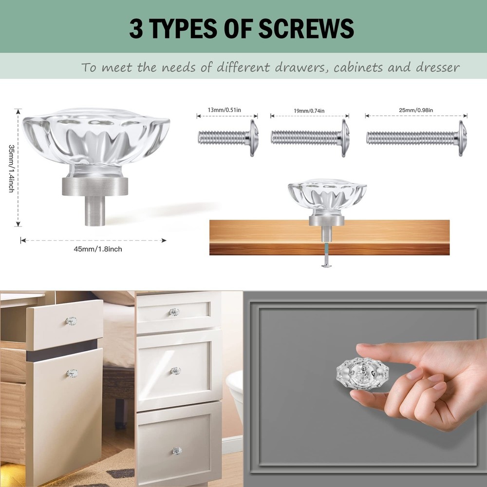 Brushed Nickel Cabinet Knobs,Glass Crystal Pulls and Knobs for Dresser Drawer...