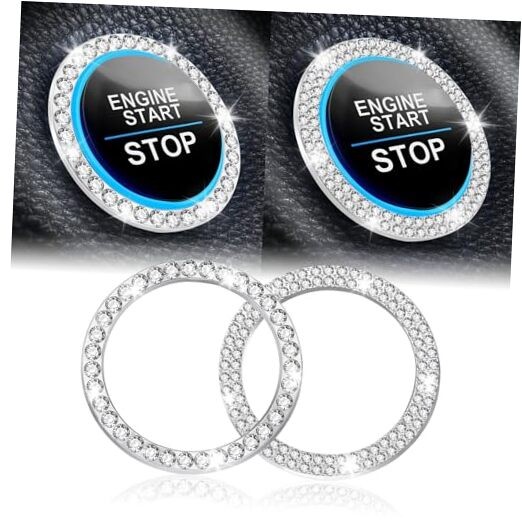 2 PCS Crystal Combinatorial Rhinestone Engine Start Decoration Ring, Set White