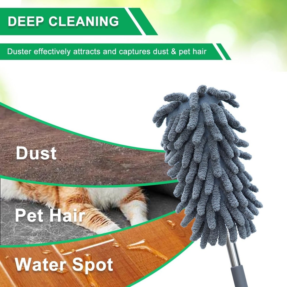 2 Pack Microfiber Duster For Cleaning Washable Dusters Extendable Pole Black