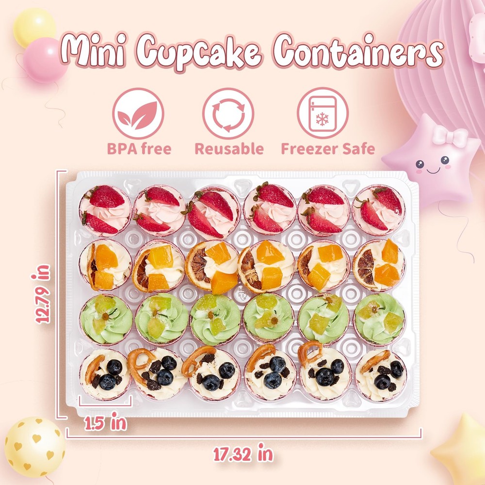 (24 Pack x 15 Sets) Mini Cupcake Containers with 375 Pack Cupcakes Liners, Pl...