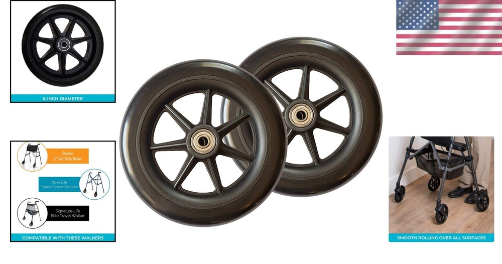 6-Inch Rollator Wheels for Secure Mobility - Easy Install Kit Included