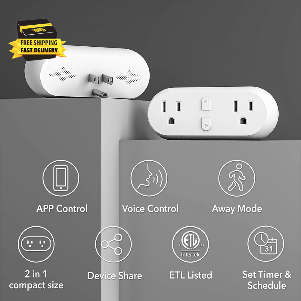 Smart Plug 15A, Wifi&Bluetooth Outlet Extender Dual Socket Plugs Works with Alex
