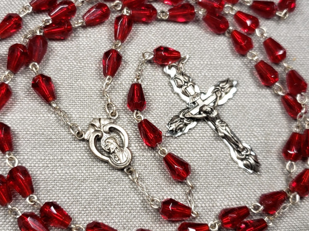 Beautiful Rosary Red Teardrop Glass Beads Prayer Religious Christian Gift C10