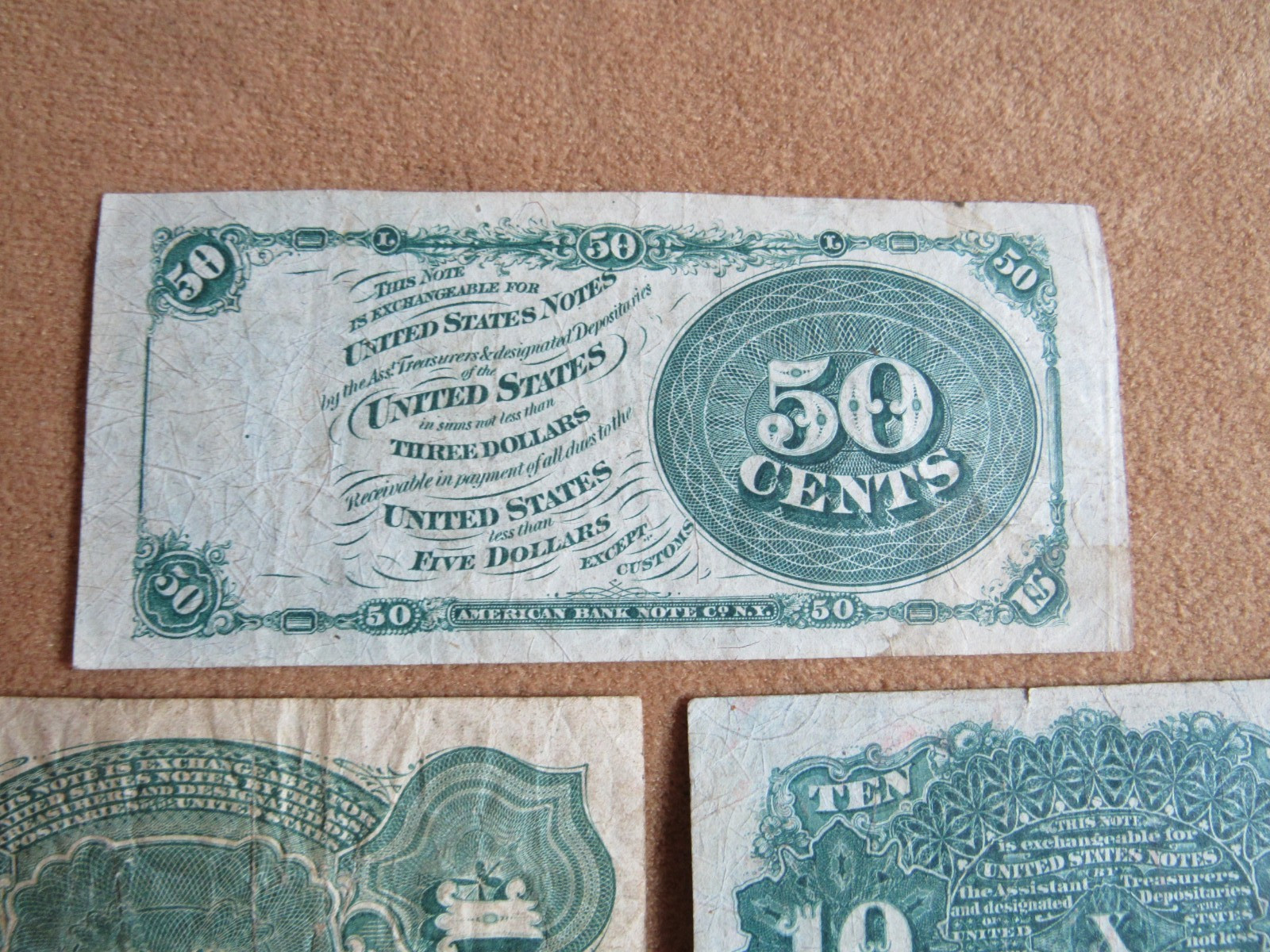 Collection of Five US Fractional Notes Series 1863 original period items