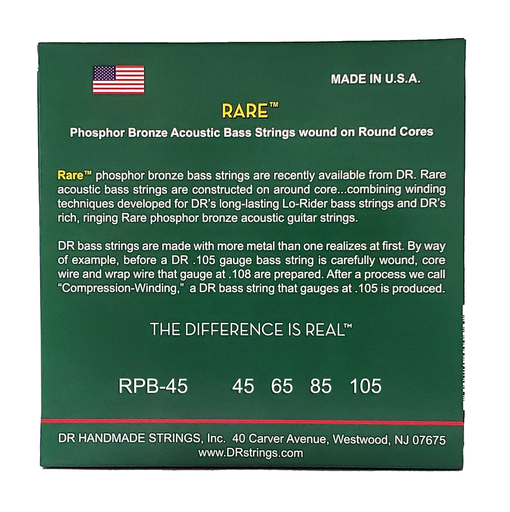 DR Strings RARE - Phosphor Bronze Acoustic Bass Strings: Medium 45-105 [RPB-45]