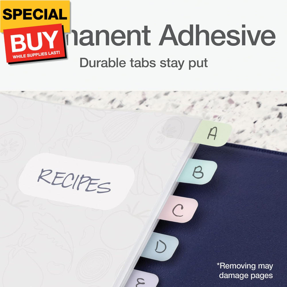 Write-On Tabs, Permanent Adhesive Index Tabs, Assorted Pastel Colors: Pink, Purp