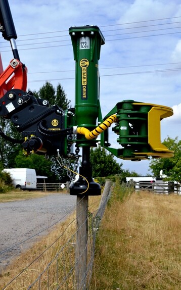 Grab-n-Drive fence post driver attachment model GD30S with log grapple