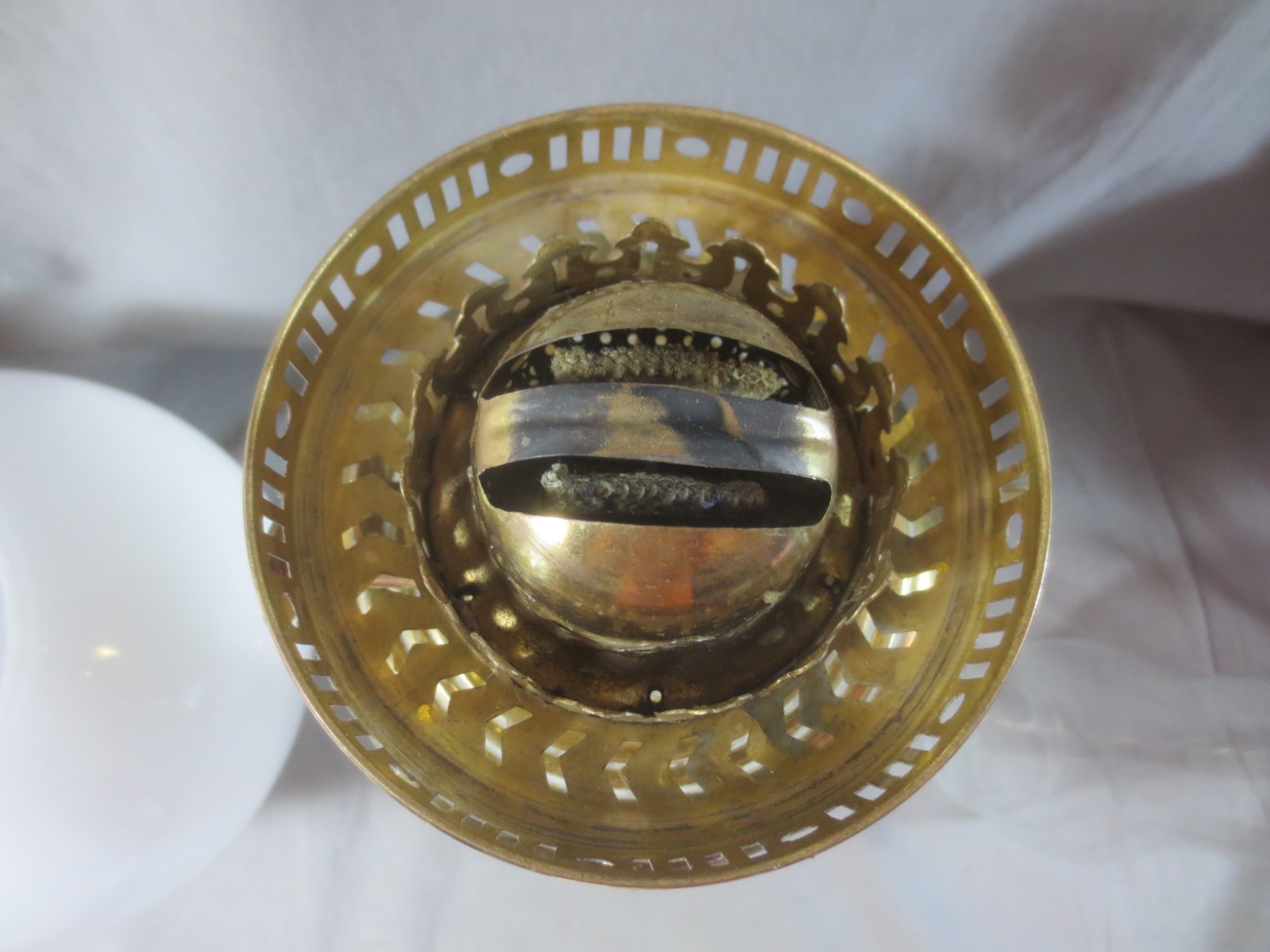 Vintage Made In England Brass Duplex Oil Lamp Chimney & Shade Shepards Hut Lamp