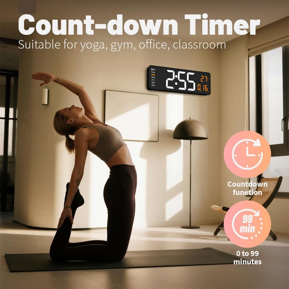 Digital Wall Clock Large Display, 16.2 Inch, LED Digital Clock with Remote Co...