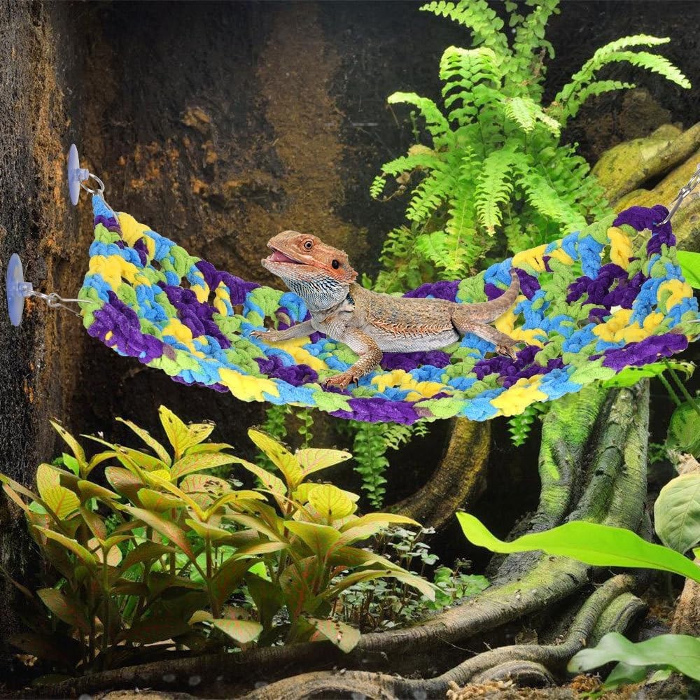 Reptile Hammock Hanging Rectangular Bearded Dragon Bed W/ Suction Cups & Hooks