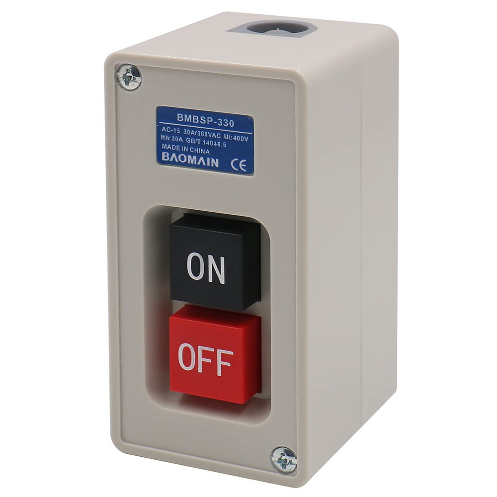 Baomain Self-Locking Push Button Switch 3-Phase 30A 3.7KW, Industrial 3-Pole Hea
