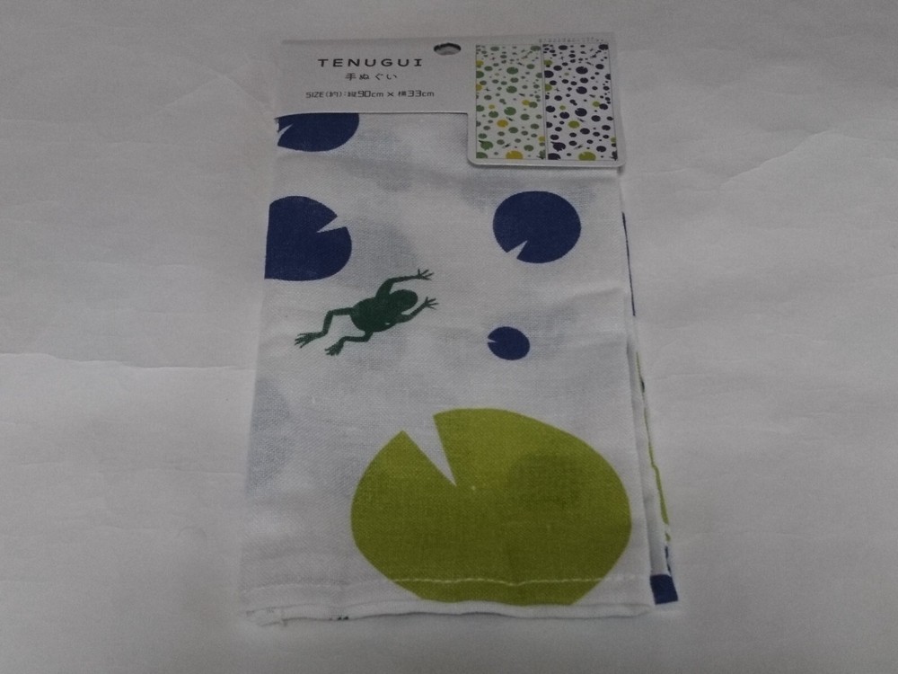 Cotton blend tenugui frog pattern blue 90cm x 33cm