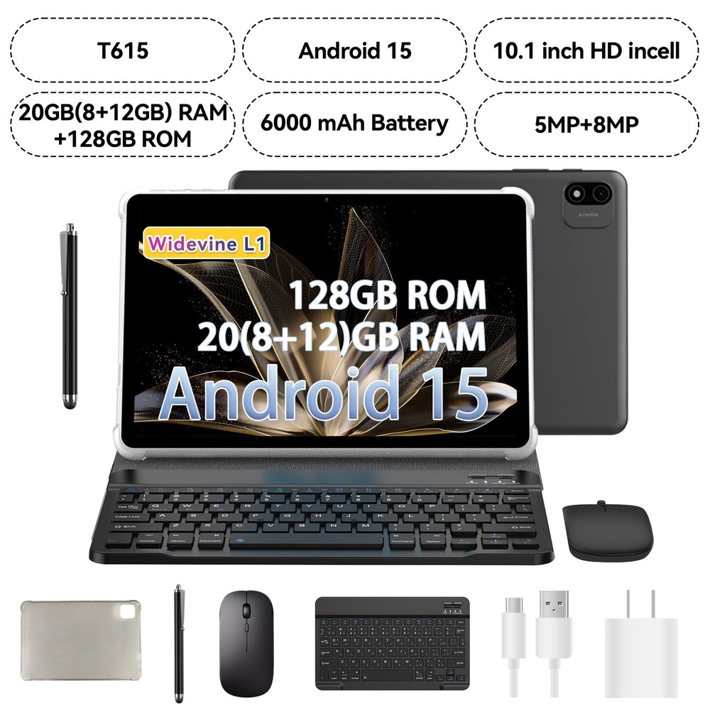 Android 15 WiFi Tablet bundle CASE 10in 20GB+128GB OTG Android Tablets Bluetooth