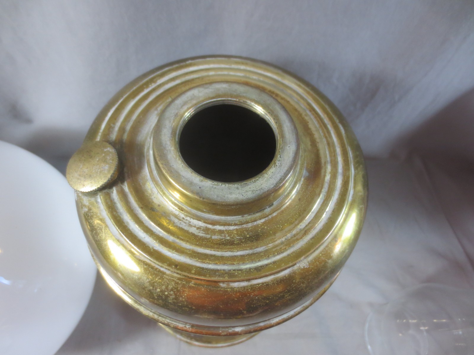 Vintage Made In England Brass Duplex Oil Lamp Chimney & Shade Shepards Hut Lamp