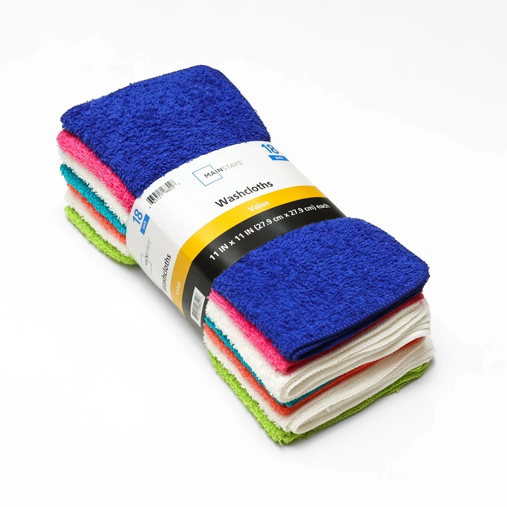 Mainstays 18-Pack Washcloth Bundle, True Bright