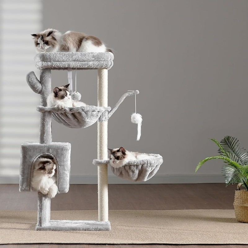 Multi-Level Cat Tree W/ Scratching Posts & Hanging Baskets Indoor Condo Tower US