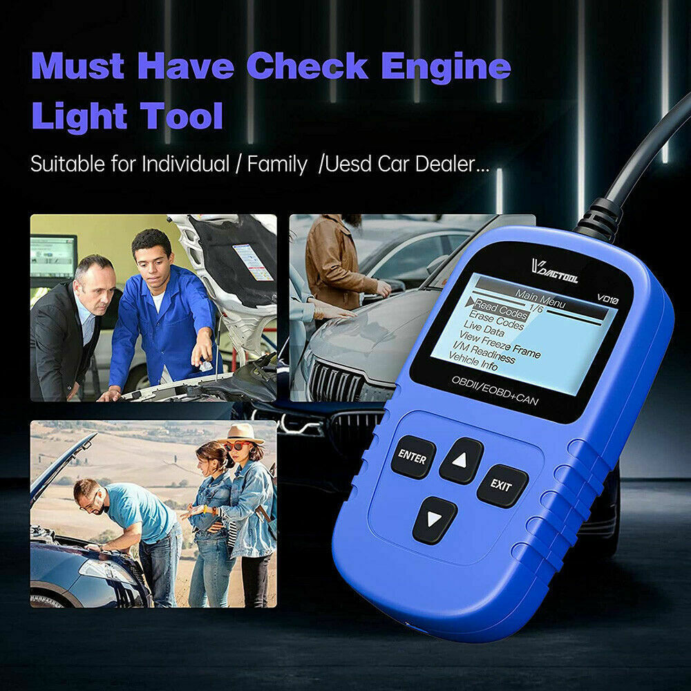 VDIAGTOOL VD10 OBD2 Scanner Code Reader Turn Off CEL Freeze Frame/I/M Readiness