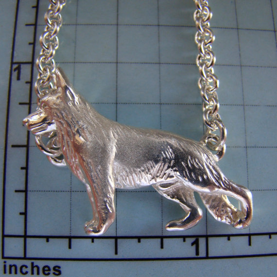 Large Sterling Silver German Shepherd Standing Study Tie Chain