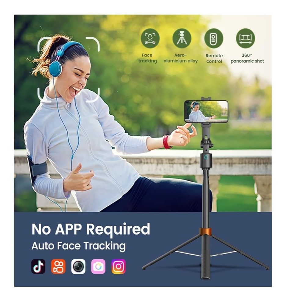 Face Tracking Tripod for iPhone and Android, 70" telescoping 360 swivel, no app