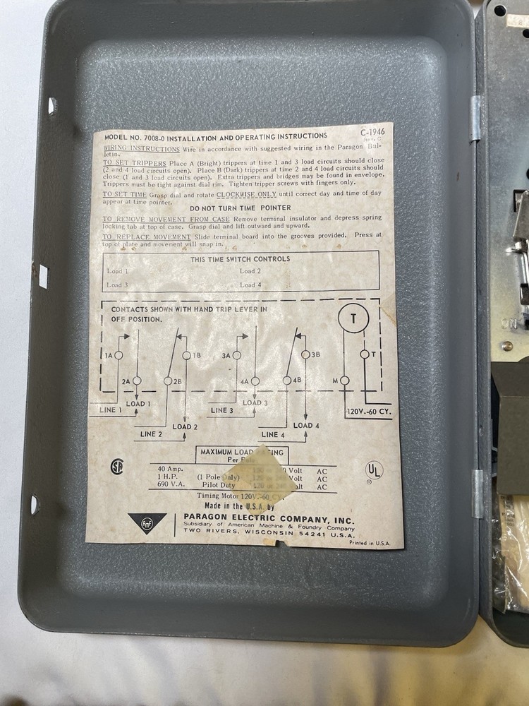 Paragon timer electro mechanical Seven Day Timer Model 7008-00 w/ Box