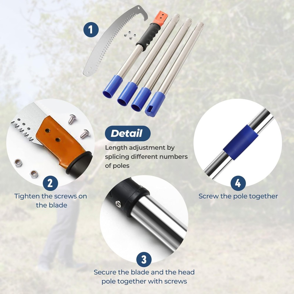 13FT Pole Saws for Tree Trimming with Sharp Pruning Blade | 13FT, Silver