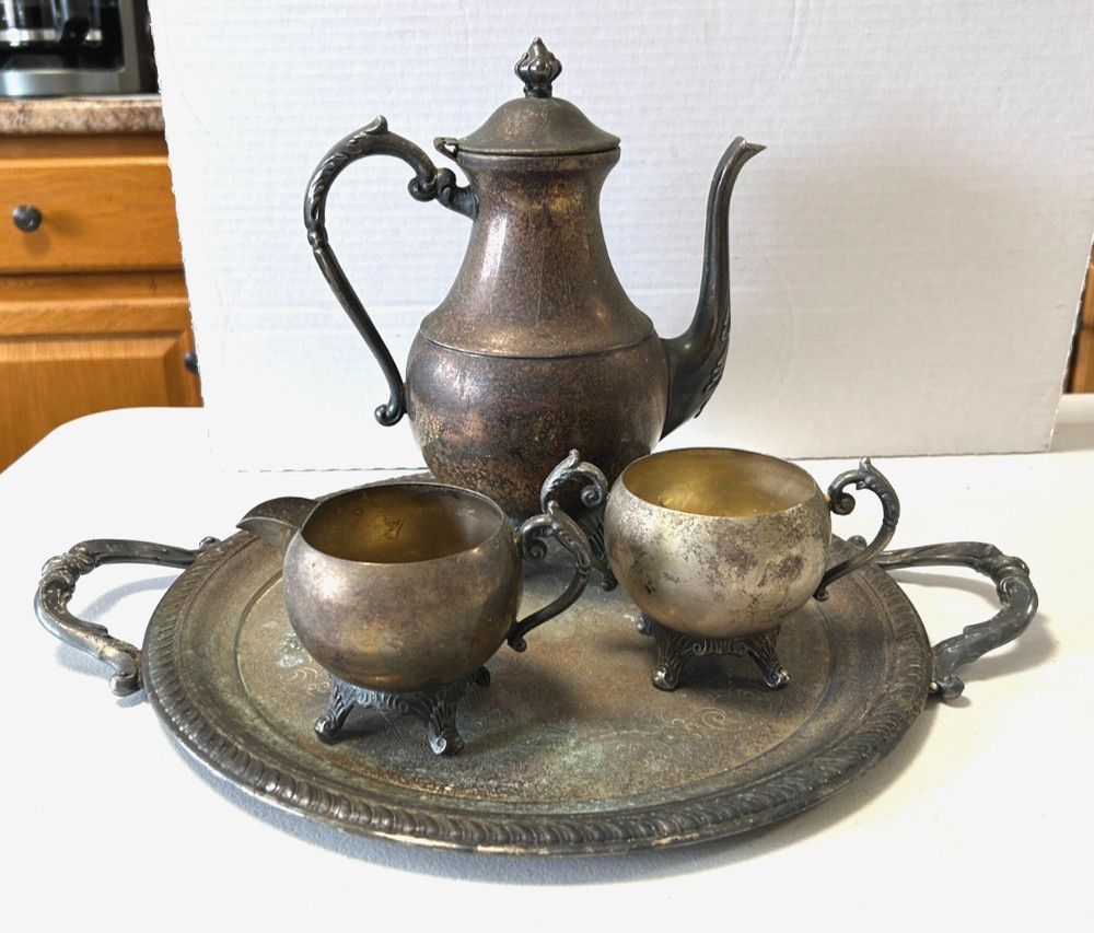 Vintage FB Rogers 4 Pc. Silver Plated Tea Serving Set Victorian Style Ornate