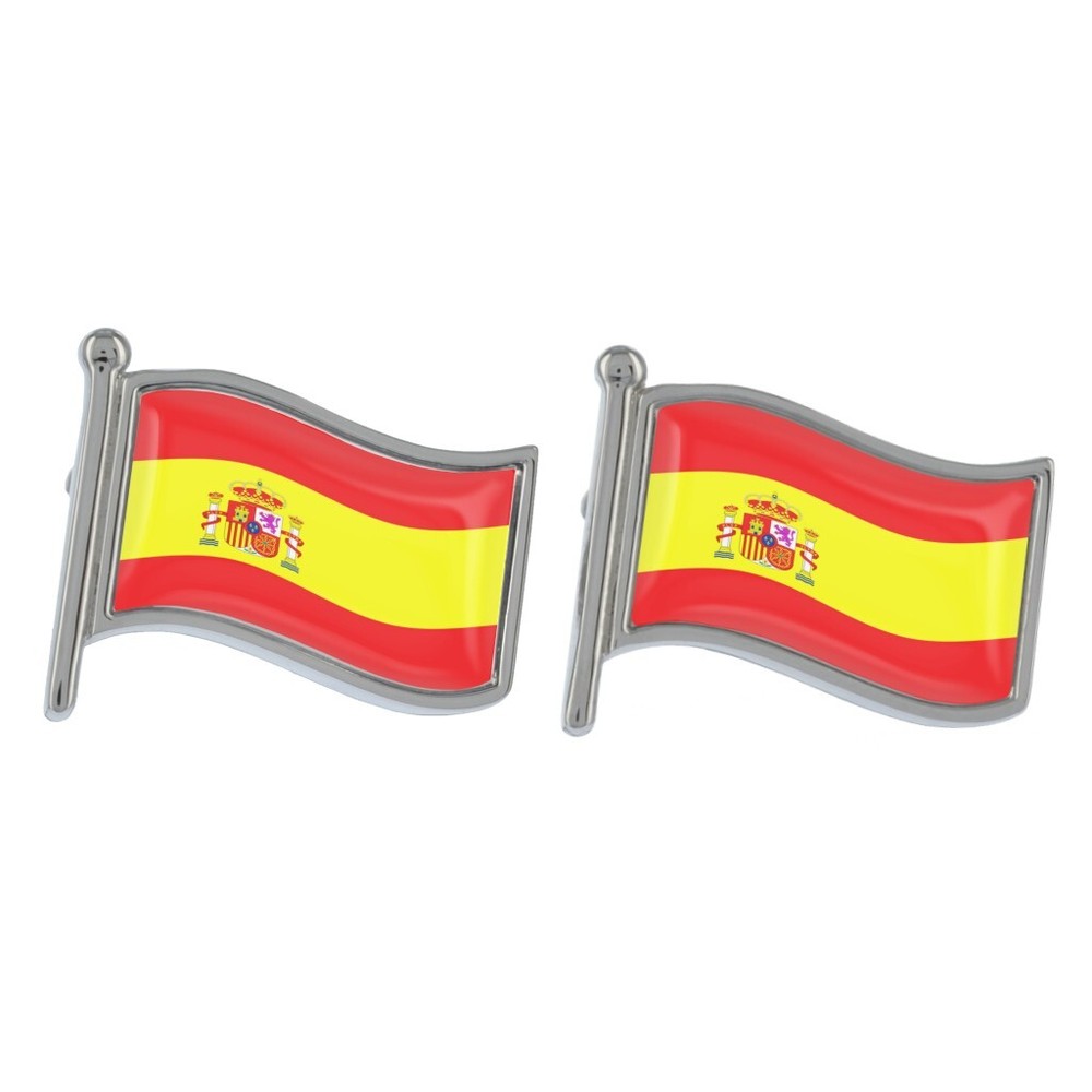 Spain Wave Flag Silver Cufflinks Presented in a Personalised Chrome Box