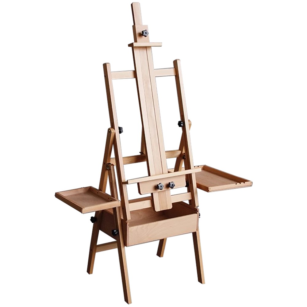 Large Wood H-Frame Easel with Storage Drawer and Palette, Foldable Art Painting