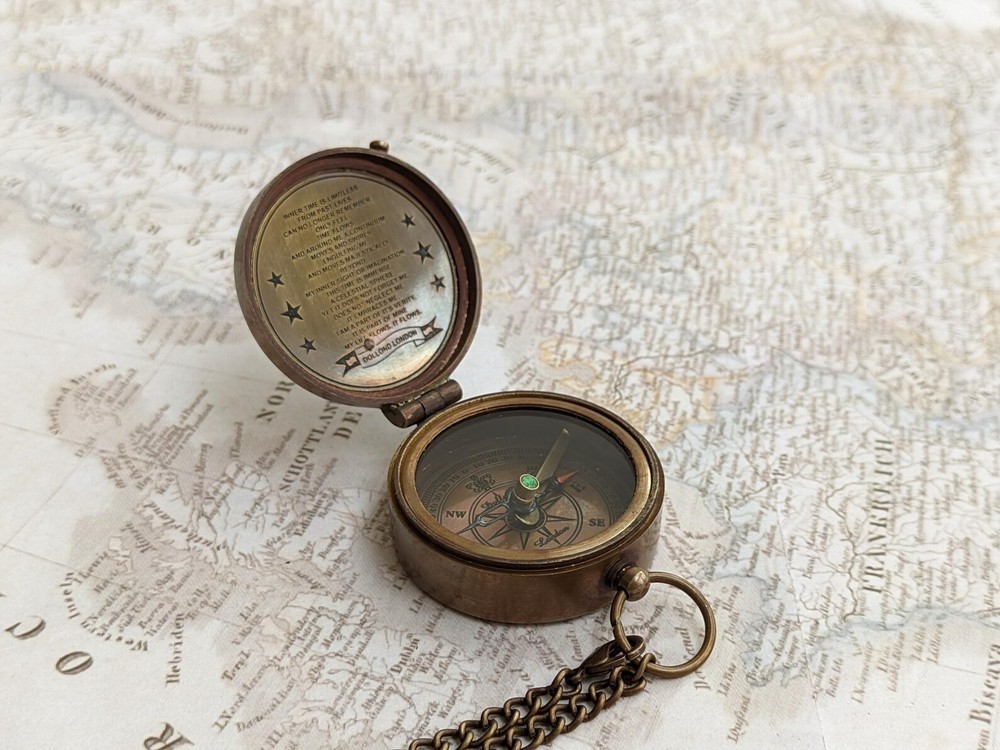 Personalized Brass Compass Locket | Vintage Style, Leather Case