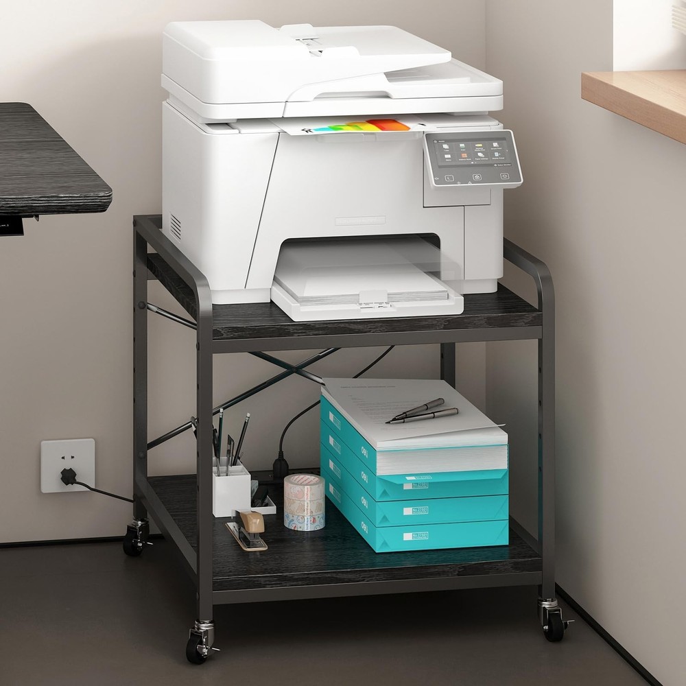 METYERRY Under Desk Printer Stand with Power Outlet,2 Tier Large Printer Tabl...