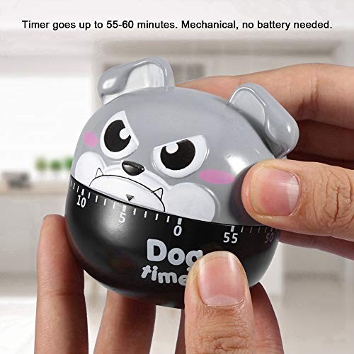 Mechanical Kitchen Timer, Cute Dog Wind Up 60 Minute Manual Countdown Gray
