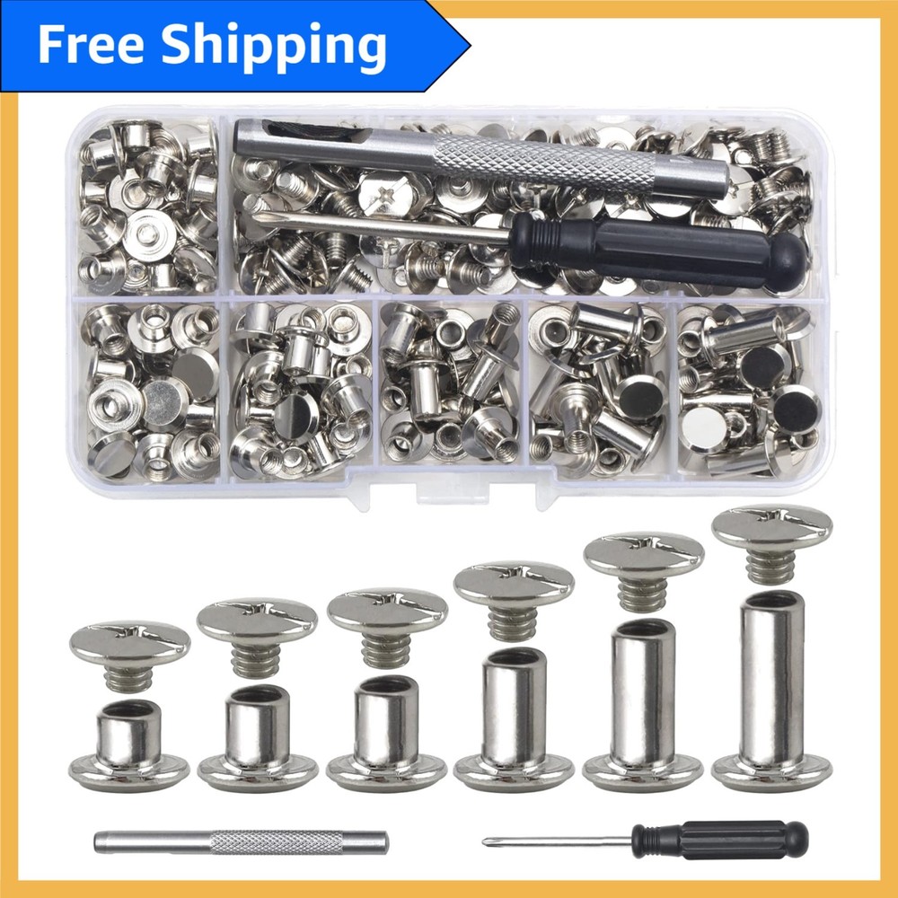 110 Assorted Chicago Screws - Durable Silver Rivets for Leather Craft Projects