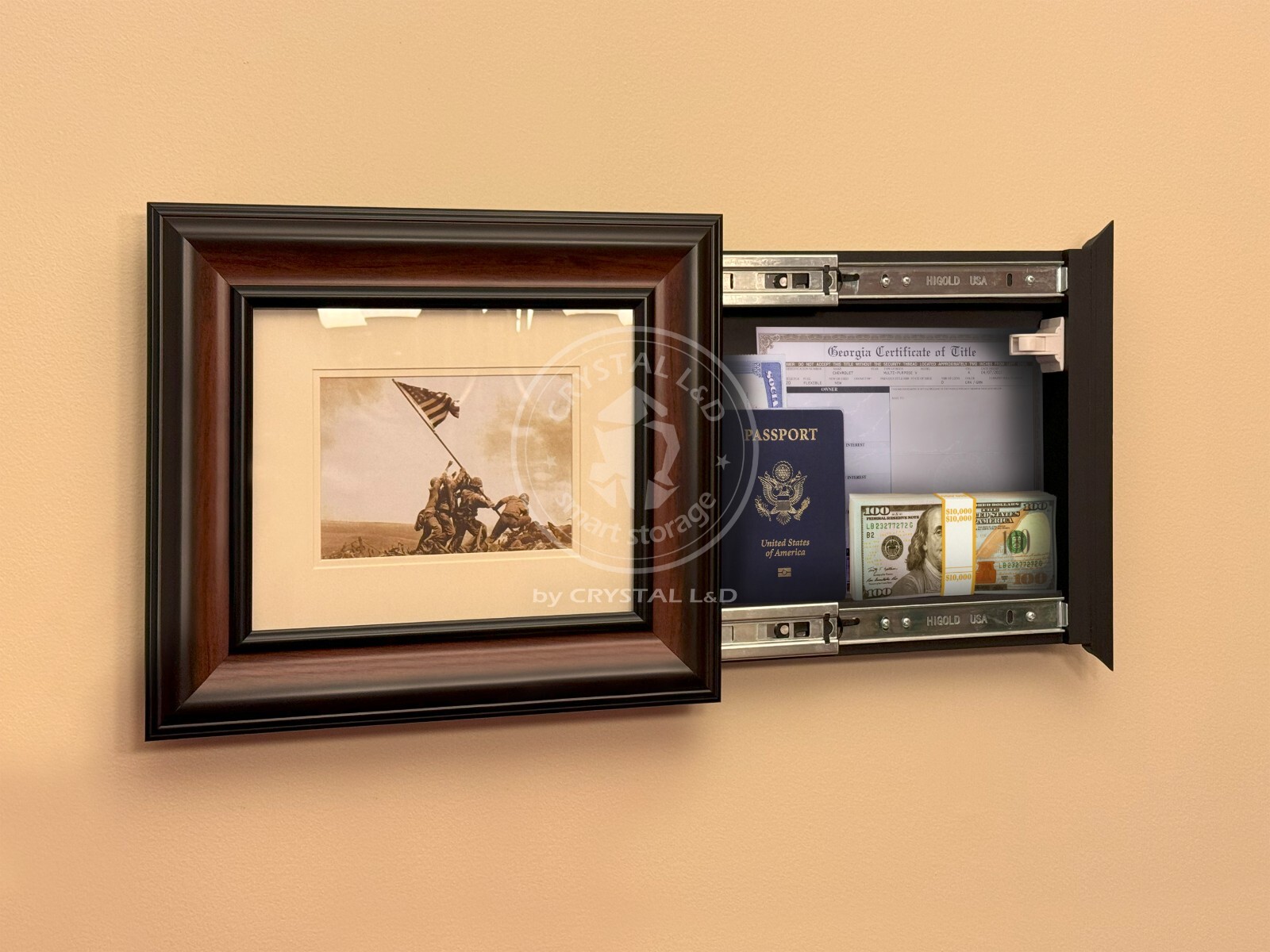 Hidden Storage Photo Frame for Gun and Valuables 14-1/2 x 12-1/2 / Magnetic Lock