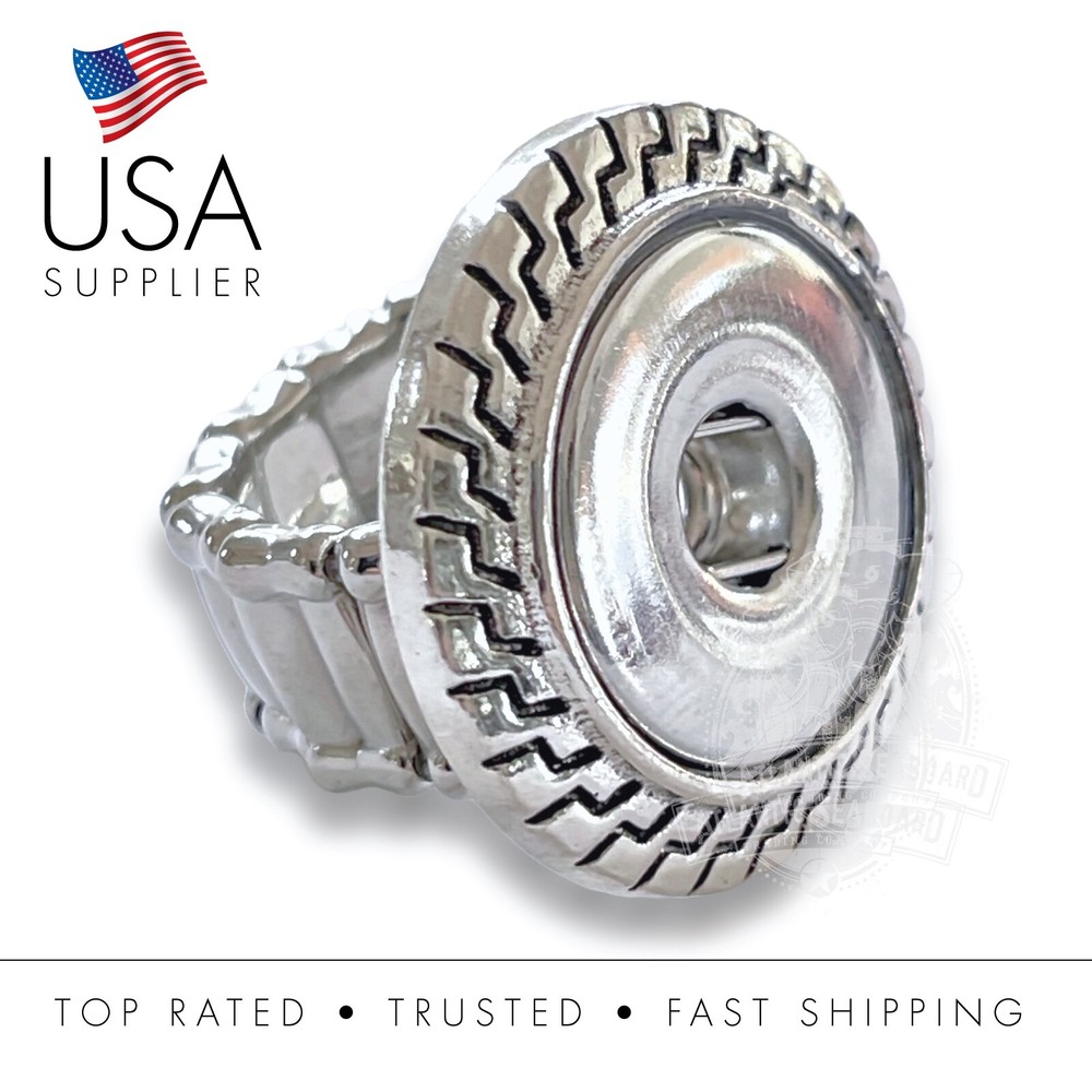Snap Button Adjustable Stretchy Ring Greek Key Pattern Fits 18-20mm Snaps