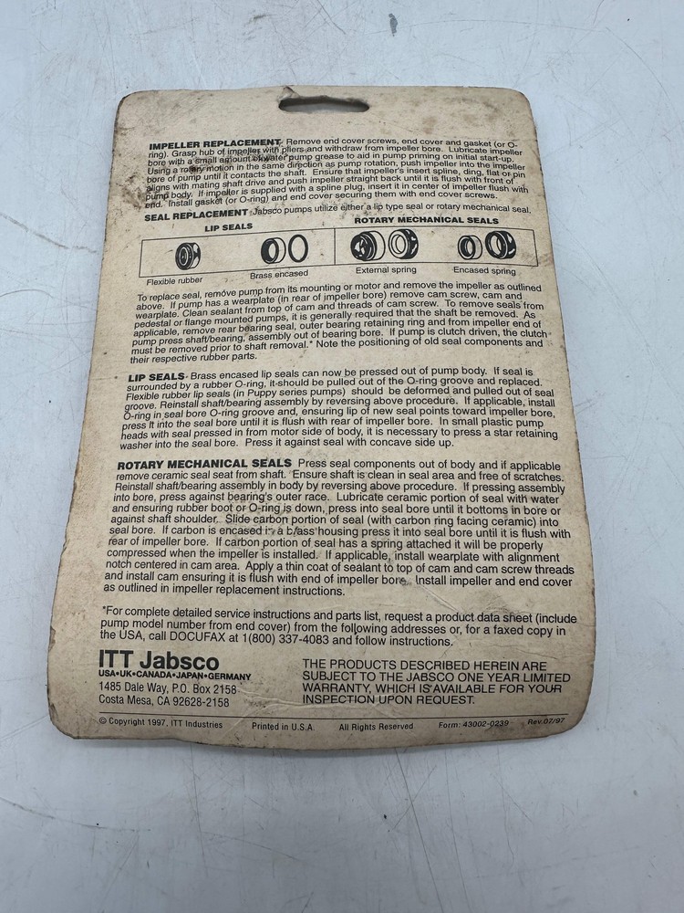 Jabsco 90106-0013 Impeller Service Kit (New)