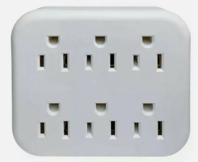 6-PACK White 6 Outlet Wall Outlet Adapters Multi Plug Power Splitters Electrical