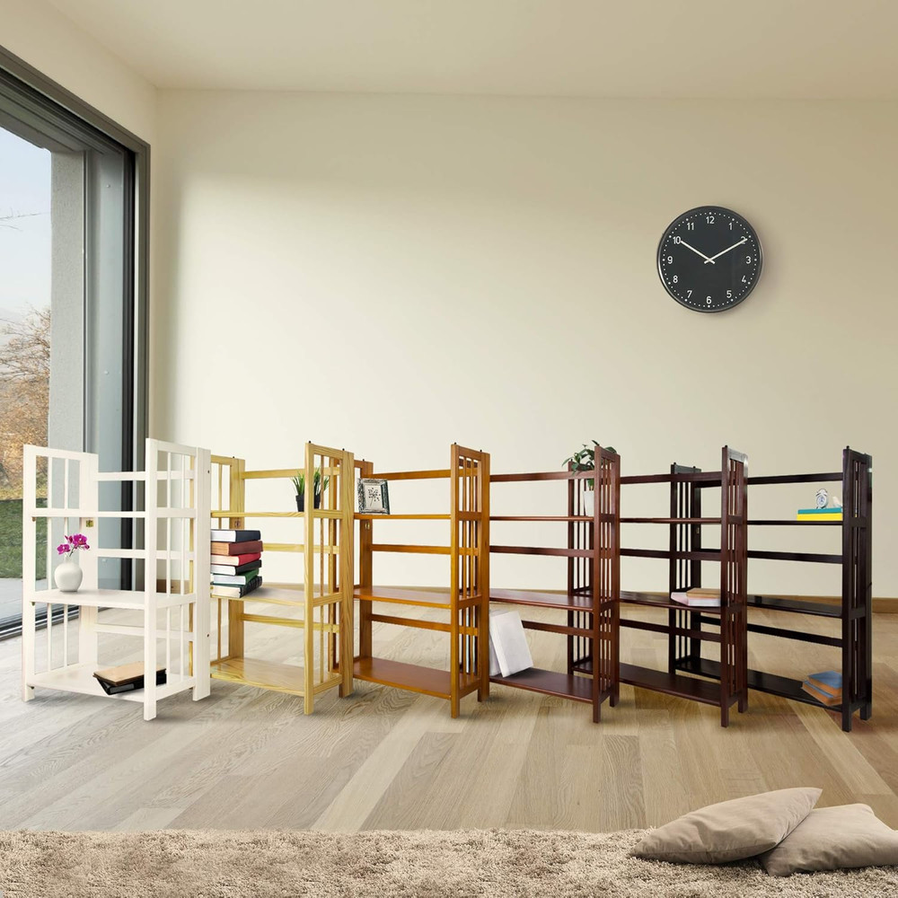 3-Shelf Folding Stackable Bookcase (27.5" Wide)-Honey Oak