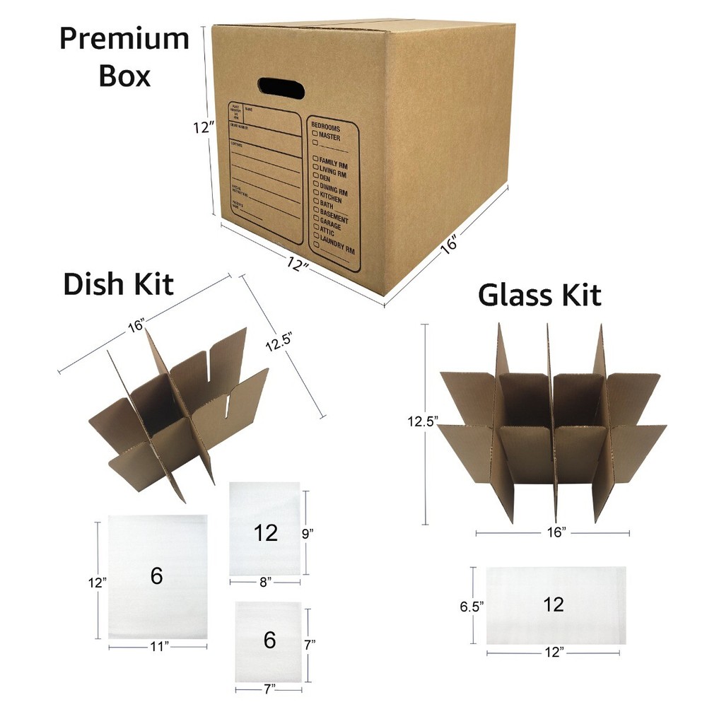 UBMOVE Kitchen Moving Box & Supplies Kit #1 4 boxes with Dish/Glass Inserts