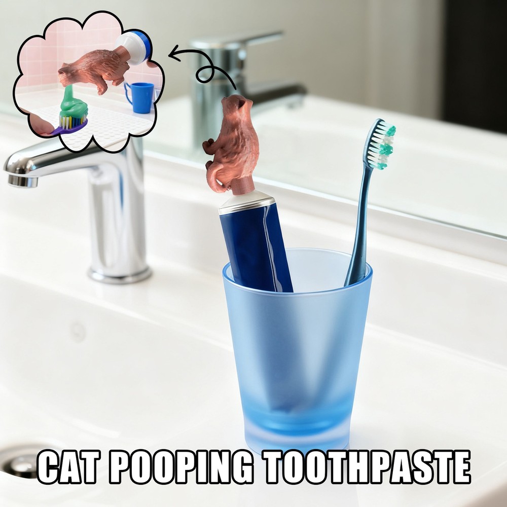 Funny Toothpaste Cap Dispenser – Creative Vomiting Kitty Topper for Cat Lovers