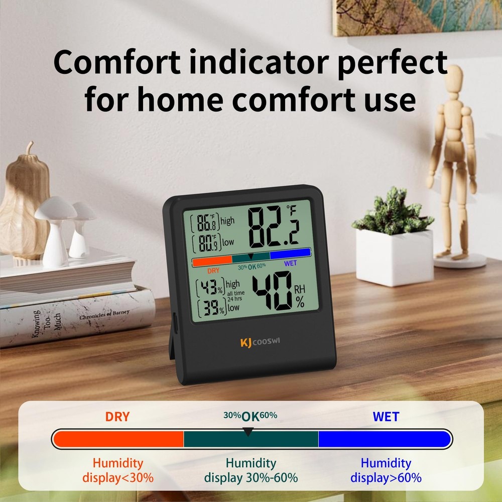 Digital Thermometer Hygrometer, Indoor Wall Humidity Black