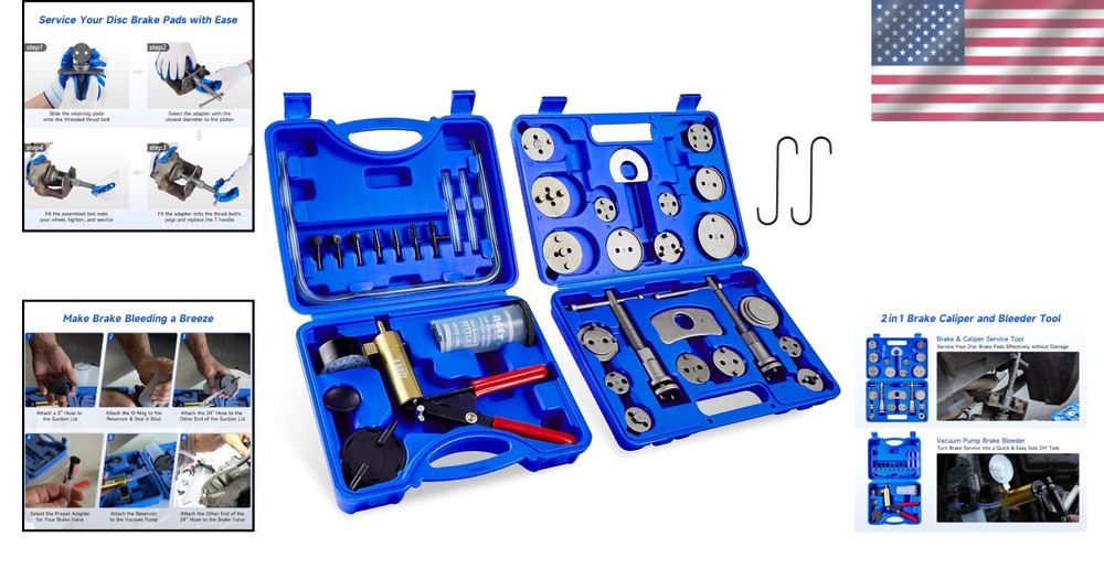 All-in-One Brake Tool Kit: Caliper Compression & Bleeder, 18 Adapters