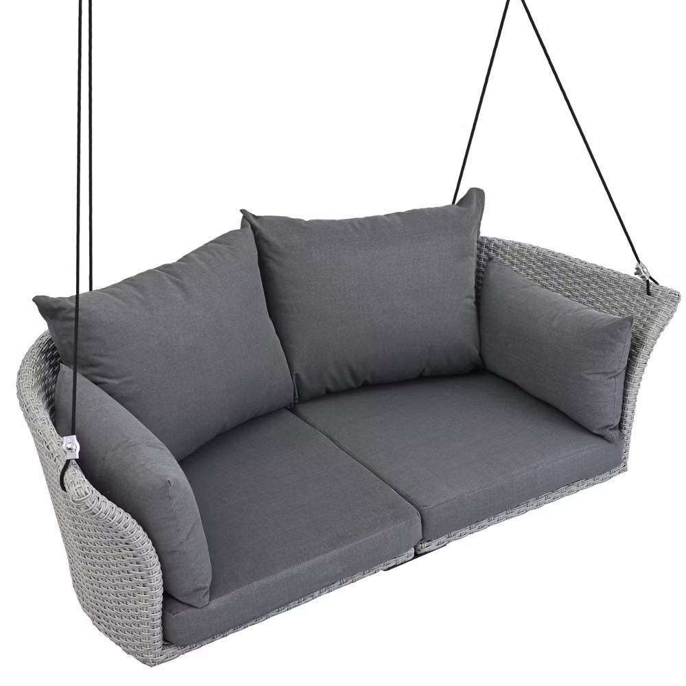 52"W Porch Swing, Patio 2-seat Rattan Hanging Seat with Seat and Back
