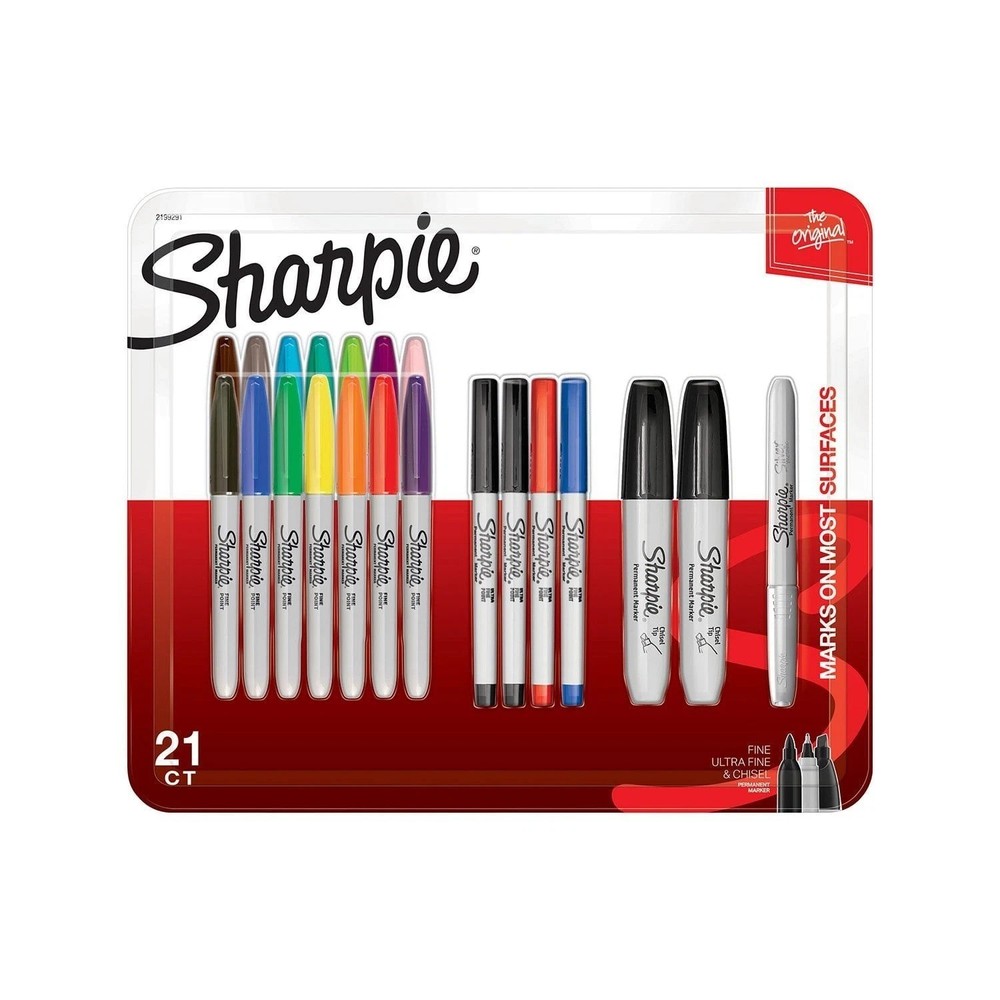 Sharpie Permanent Markers Assorted Colors & Tips, 21 Pack (Fine, Ultra, Chisel).