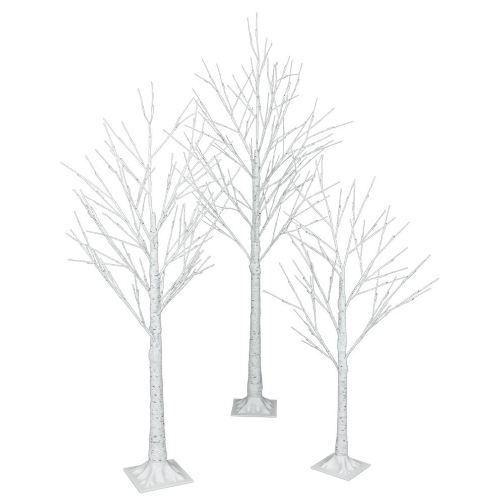 US 4ft Prelit White Snowflake Artificial Birch Christmas Tree w/48LED Lignt&Base