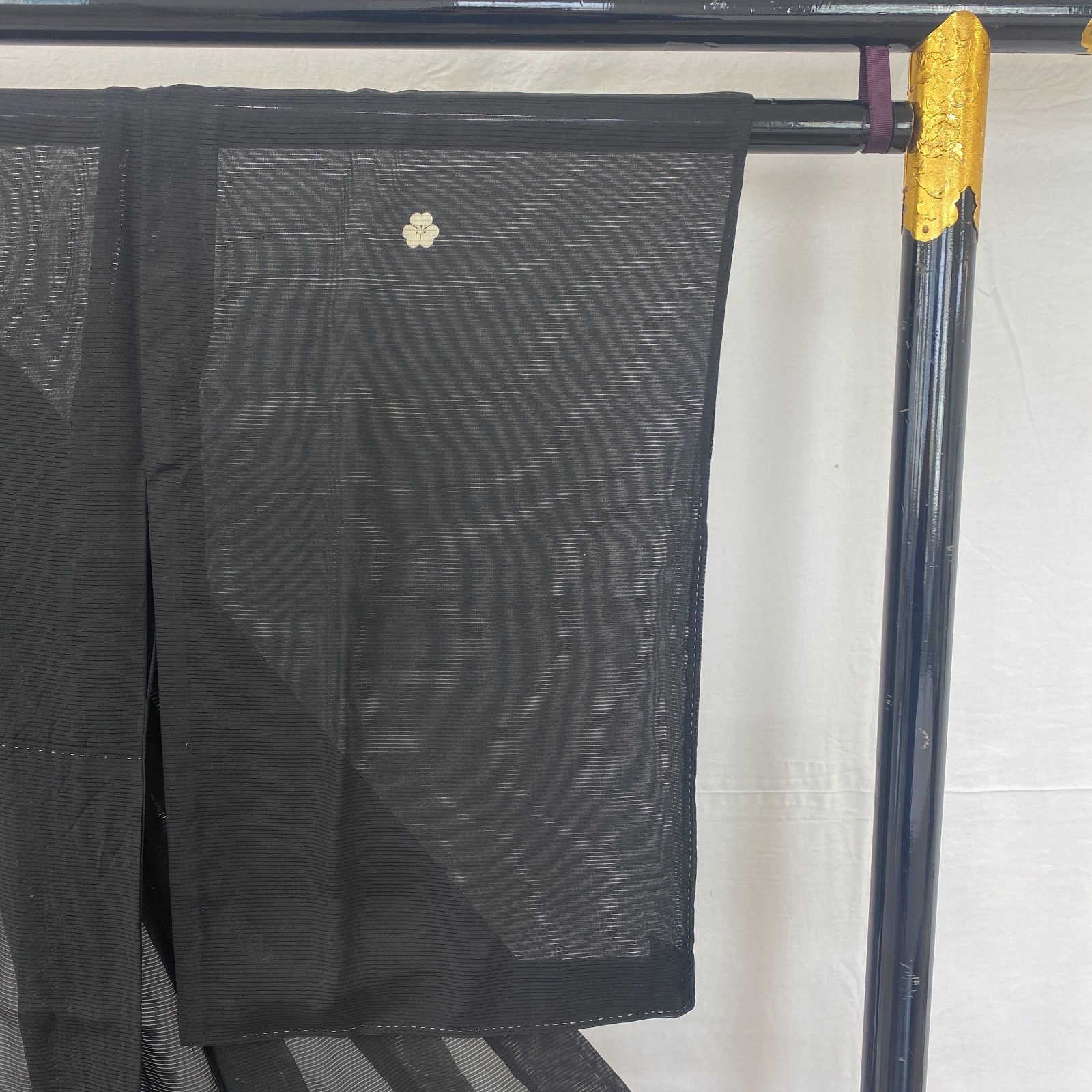 Japanese Vintage Kimono Polyester Black No Lining Family crest Length 61 in