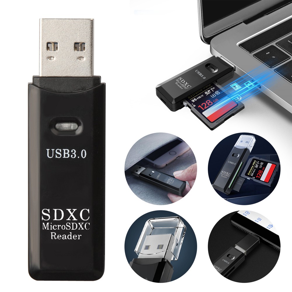 2 Pcs USB 3.0 High Speed Card Reader Adapter for Micro SD SDXC TF Memory Card