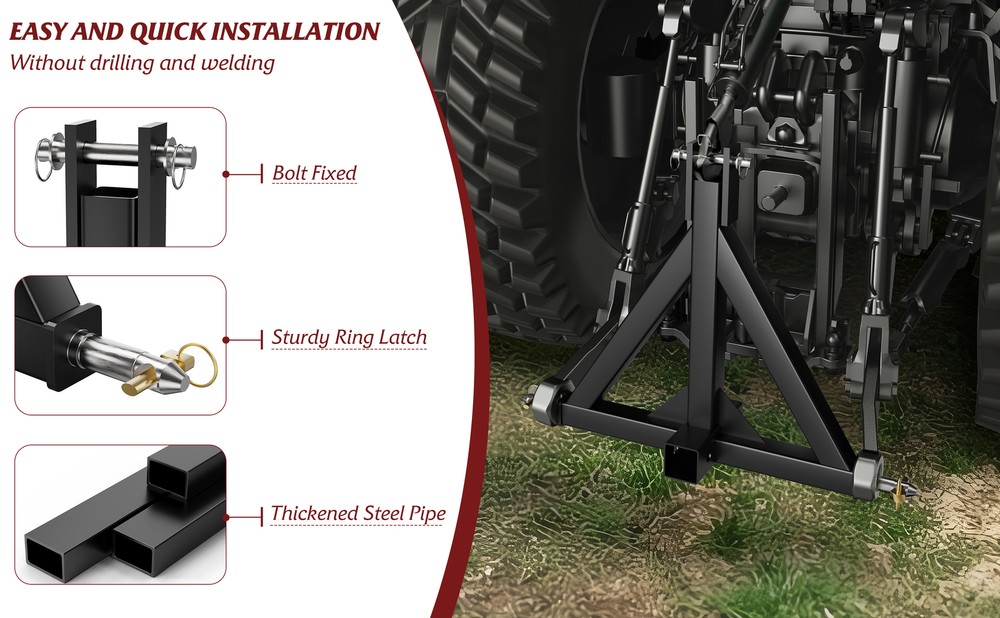 Trailer Hitch 3 Point 2" Receiver Quick Hitch Compatible with Category 2 Tractor