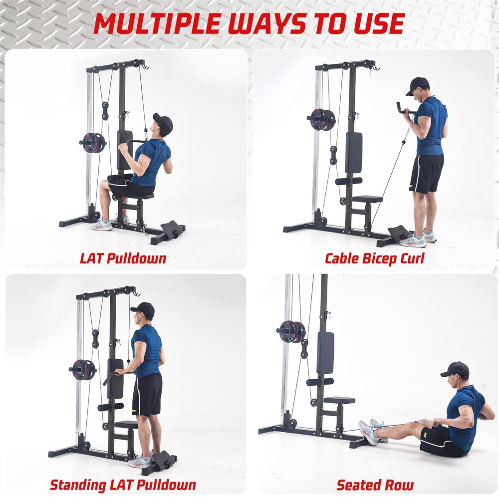 LAT Pulldown Machine Cable Row High Low Pulley Stations Leg Support Tricep Equip