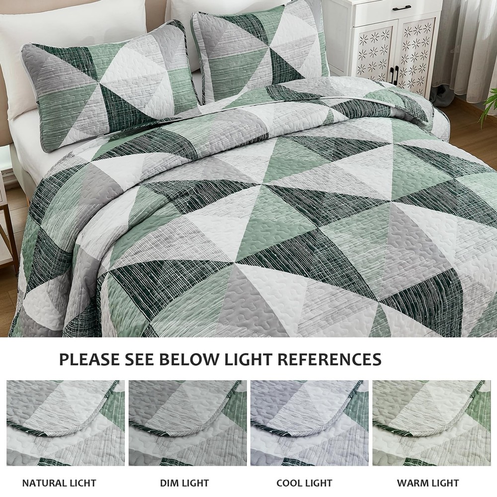 Dintszyayue Quilt Queen Size Green, 3 Pieces Patchwork Bedspread Bedding for ...