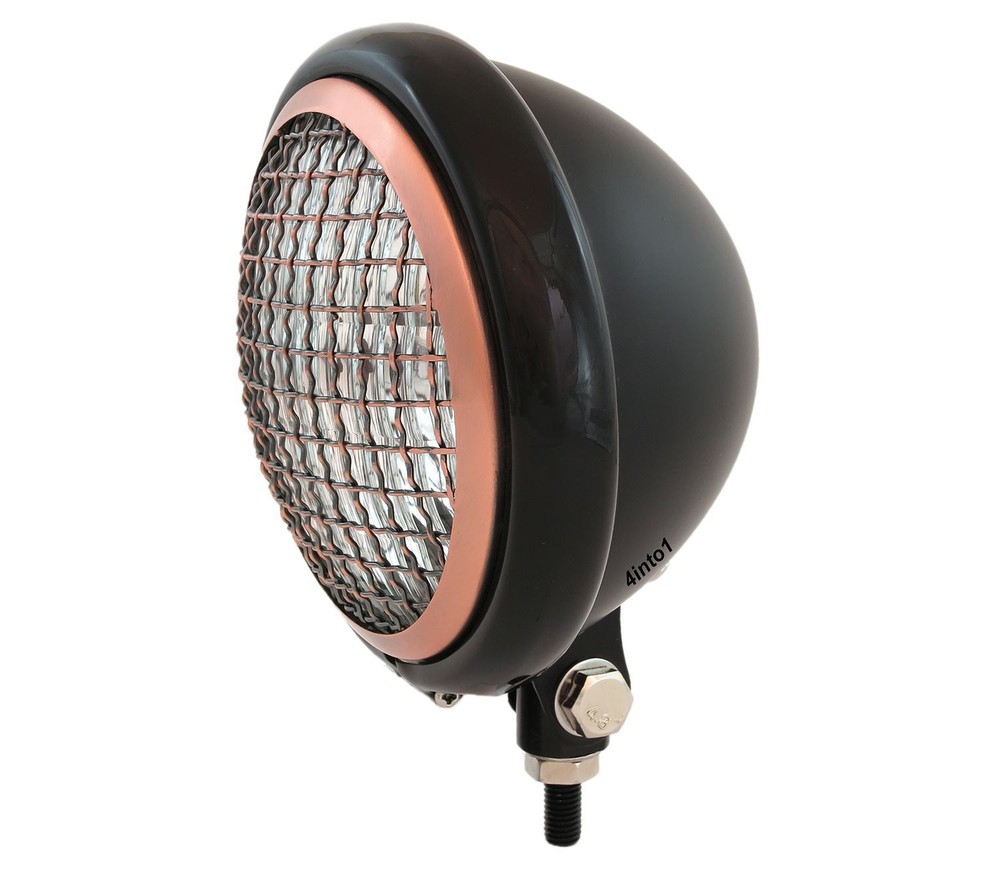 5.75" Motorcycle Bottom Mount Headlight w/ Grill - Matte Gloss Black Bronze